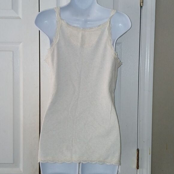 Converse one star oatmeal color ribbed tank top lace trim Sz XL NWOT - Picture 4 of 5